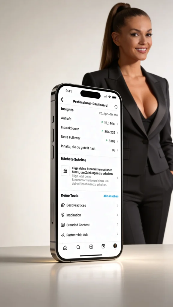 Ekspertka social media Justyna Gaik z telefonem pokazującym statystyki profilu